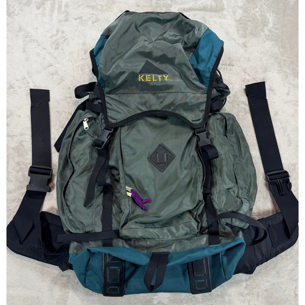 Vintage Kelty Moraine Backpacking Hiking Backpack Green Blue Large